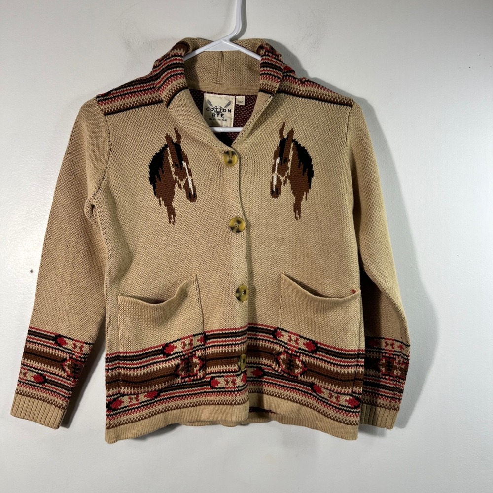 Kids Cotton‎ Rye Outfitters Southwestern Horse Navajo Cardigan Sweater XL 12 NWT